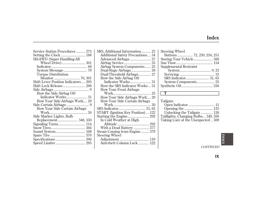 Index | Acura 2009 RDX User Manual | Page 429 / 434