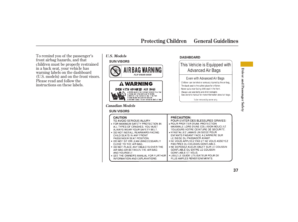 Protecting children general guidelines | Acura 2009 RDX User Manual | Page 43 / 434