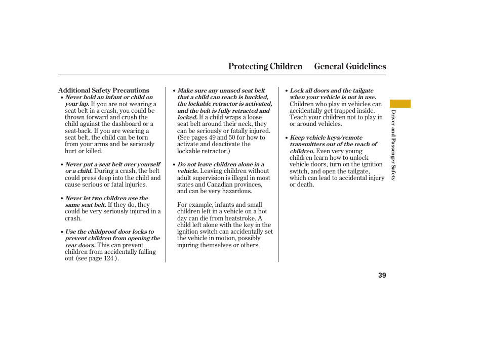 Protecting children general guidelines | Acura 2009 RDX User Manual | Page 45 / 434