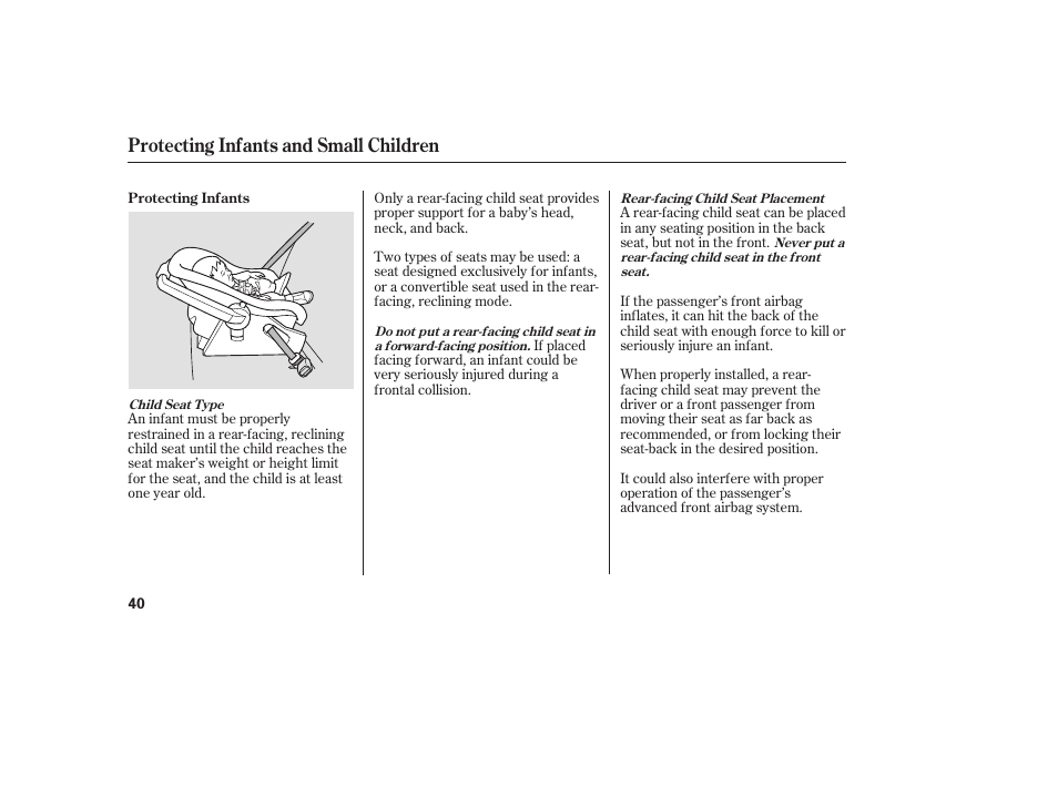 Protecting infants and small children | Acura 2009 RDX User Manual | Page 46 / 434