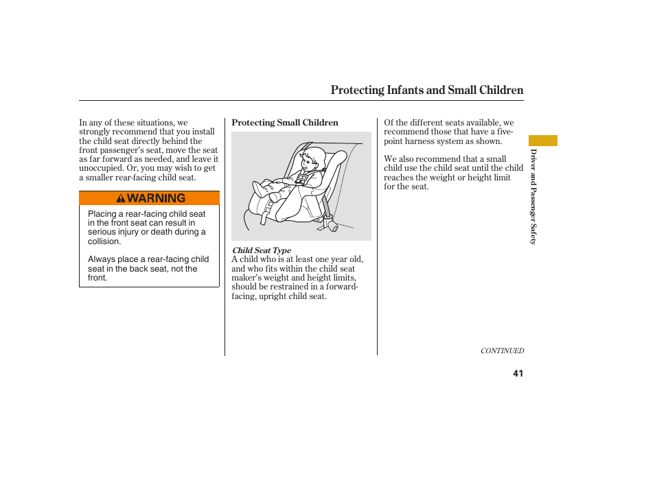 Protecting infants and small children | Acura 2009 RDX User Manual | Page 47 / 434