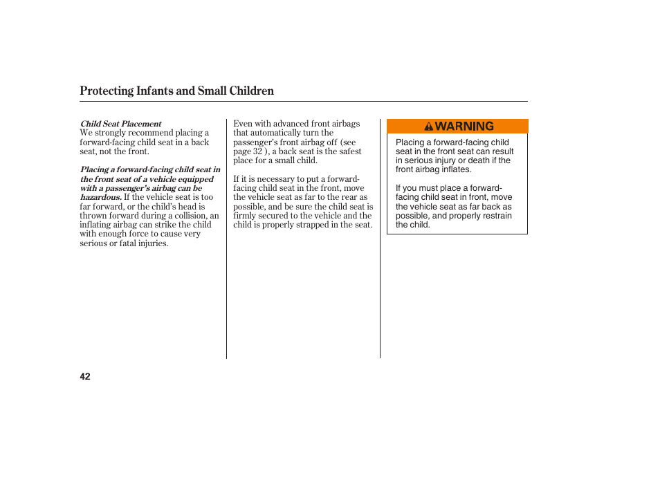 Protecting infants and small children | Acura 2009 RDX User Manual | Page 48 / 434