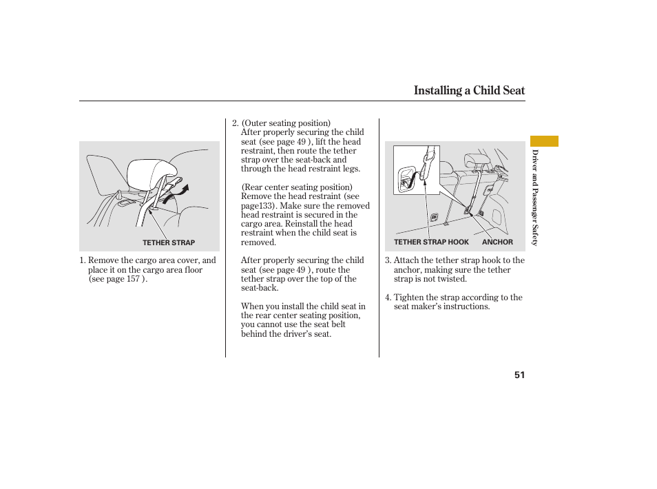 Installing a child seat | Acura 2009 RDX User Manual | Page 57 / 434