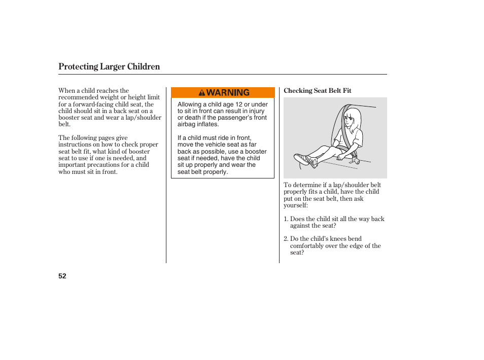 Protecting larger children | Acura 2009 RDX User Manual | Page 58 / 434