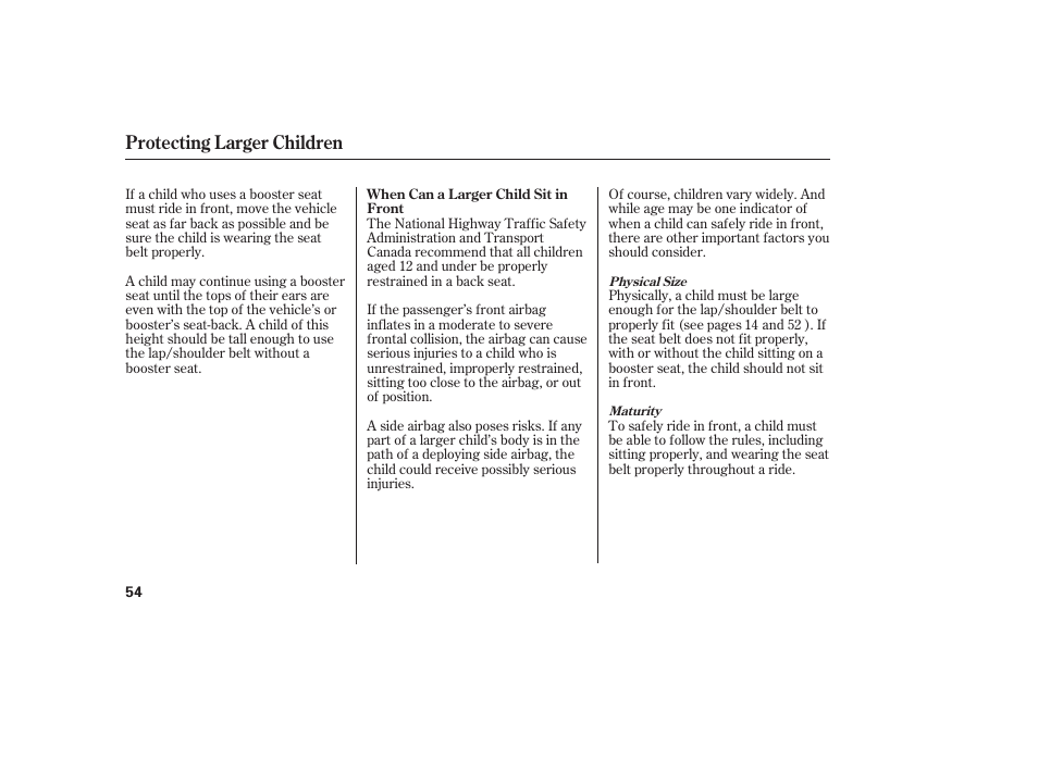 Protecting larger children | Acura 2009 RDX User Manual | Page 60 / 434