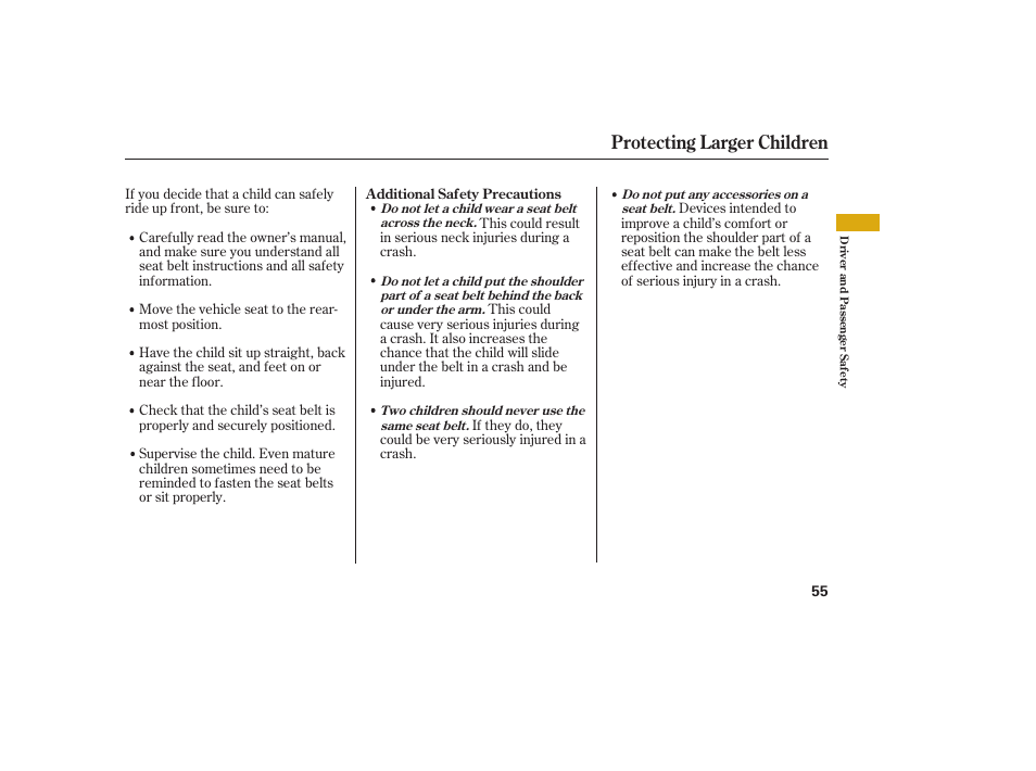 Protecting larger children | Acura 2009 RDX User Manual | Page 61 / 434