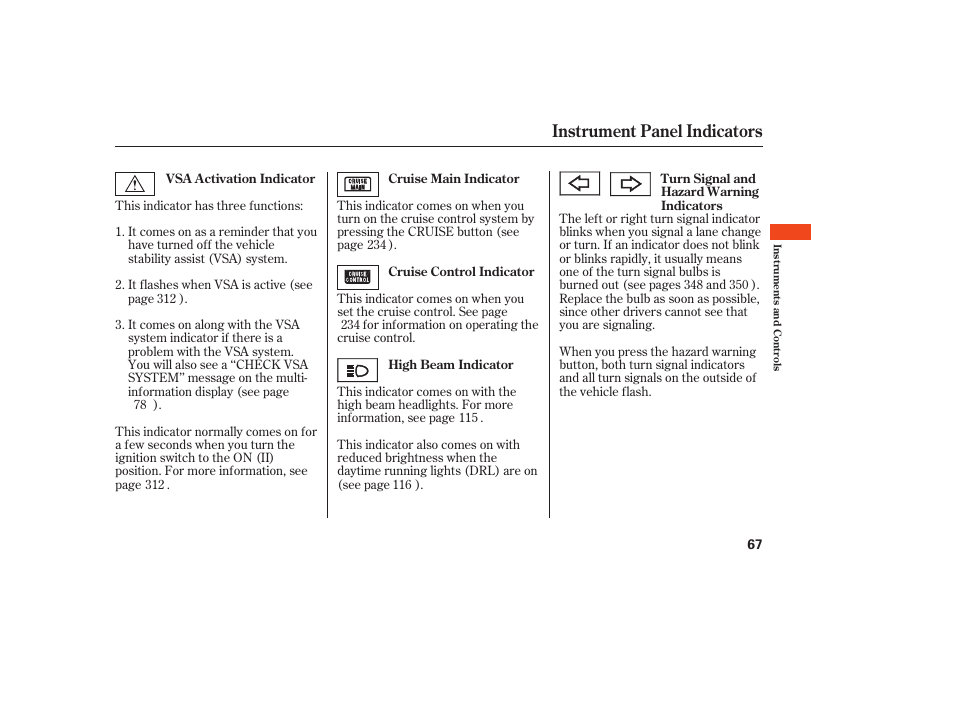 Instrument panel indicators | Acura 2009 RDX User Manual | Page 73 / 434