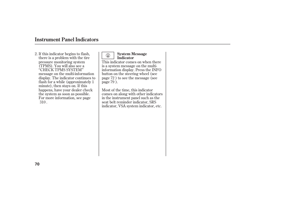 Instrument panel indicators | Acura 2009 RDX User Manual | Page 76 / 434