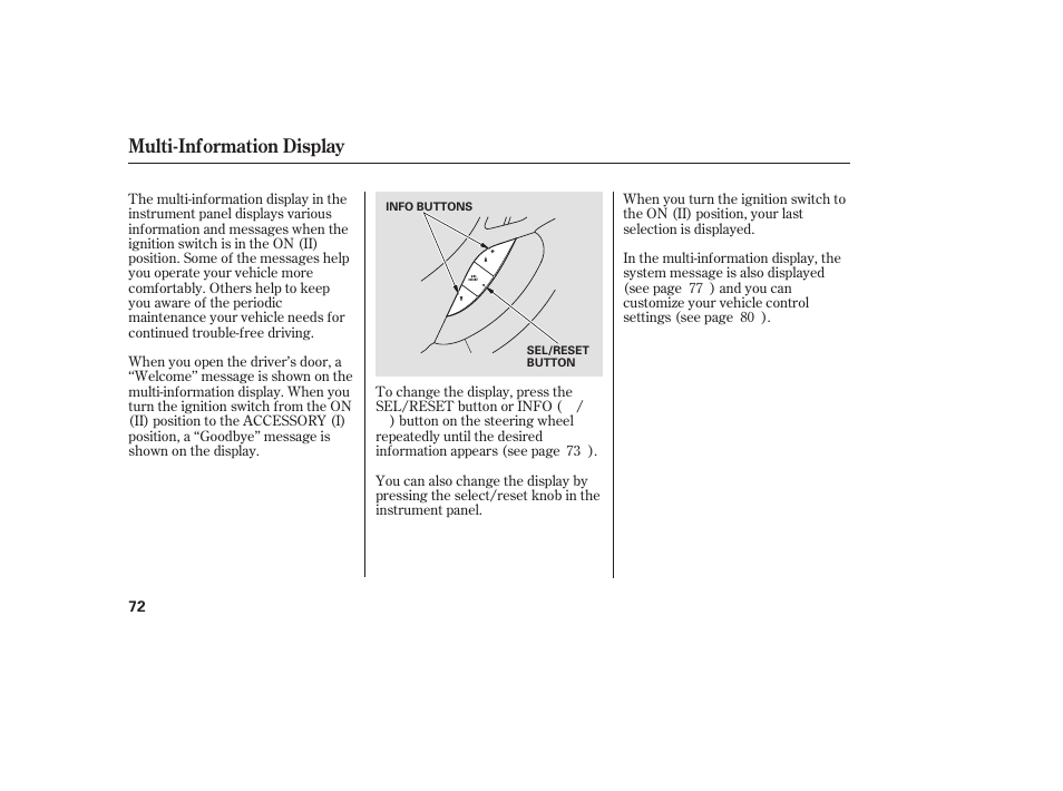 Multi-information display | Acura 2009 RDX User Manual | Page 78 / 434