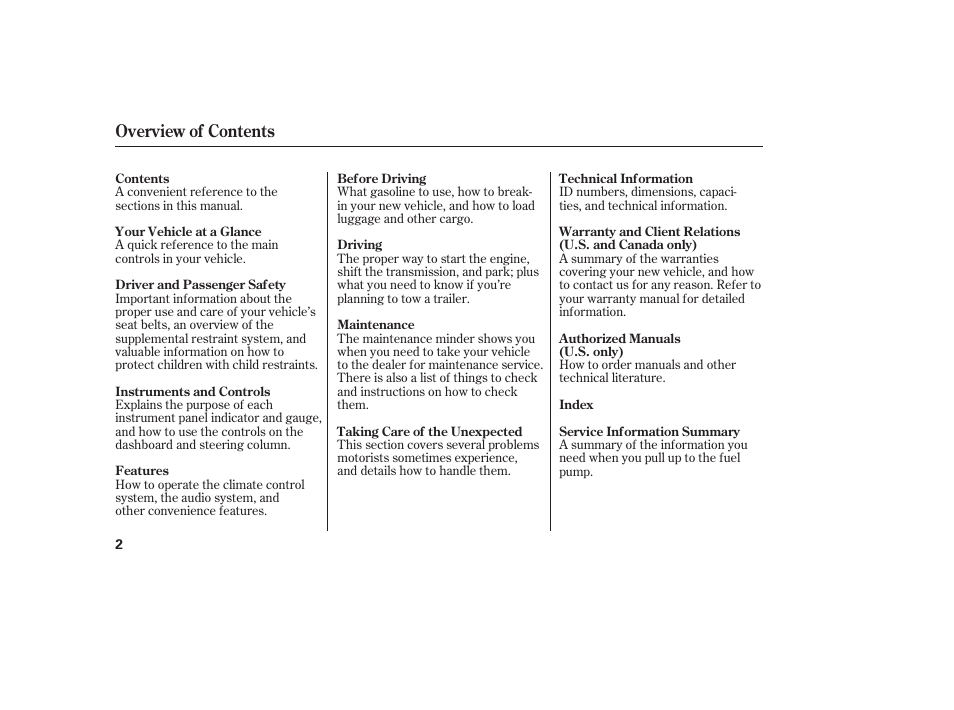 Overview of contents | Acura 2009 RDX User Manual | Page 8 / 434