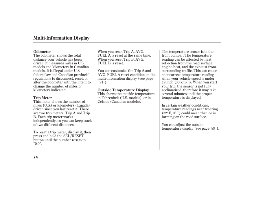 Multi-information display | Acura 2009 RDX User Manual | Page 80 / 434