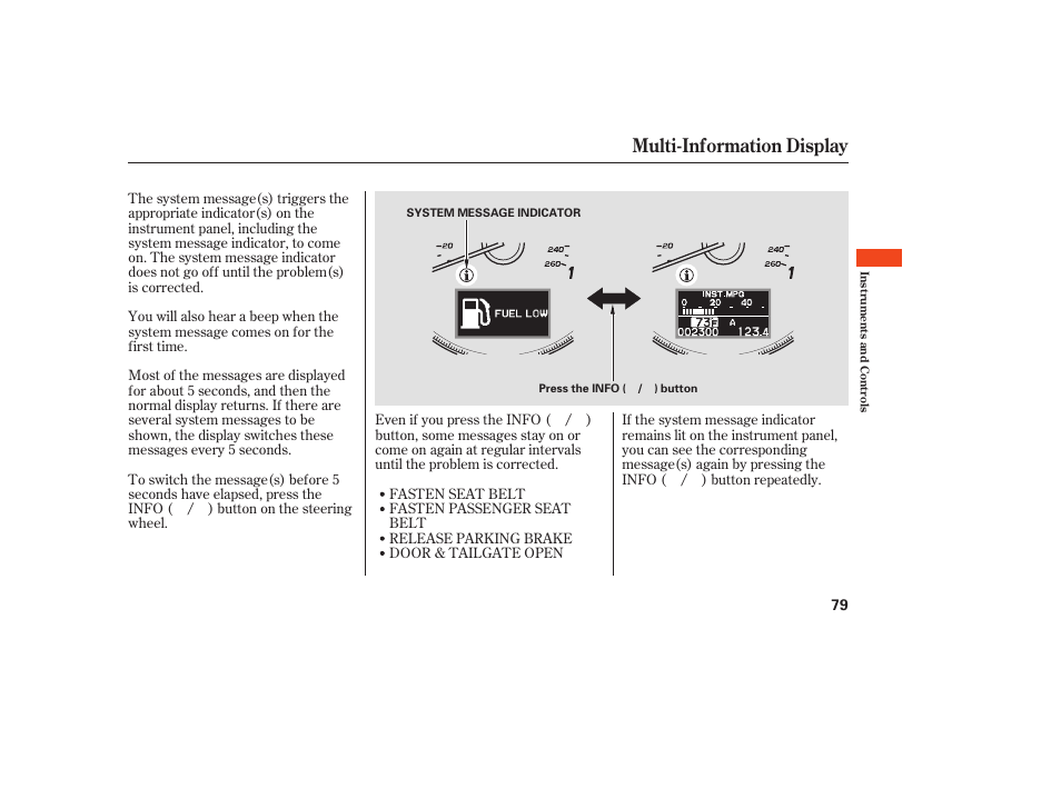 Multi-information display | Acura 2009 RDX User Manual | Page 85 / 434