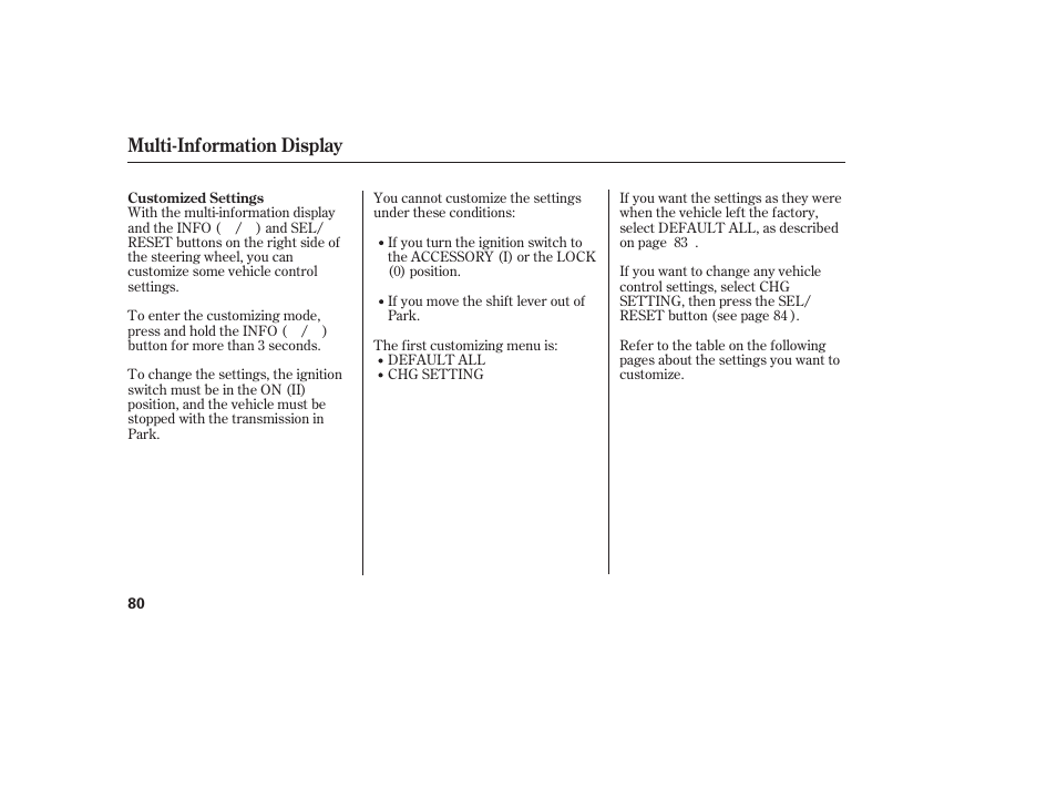 Multi-information display | Acura 2009 RDX User Manual | Page 86 / 434