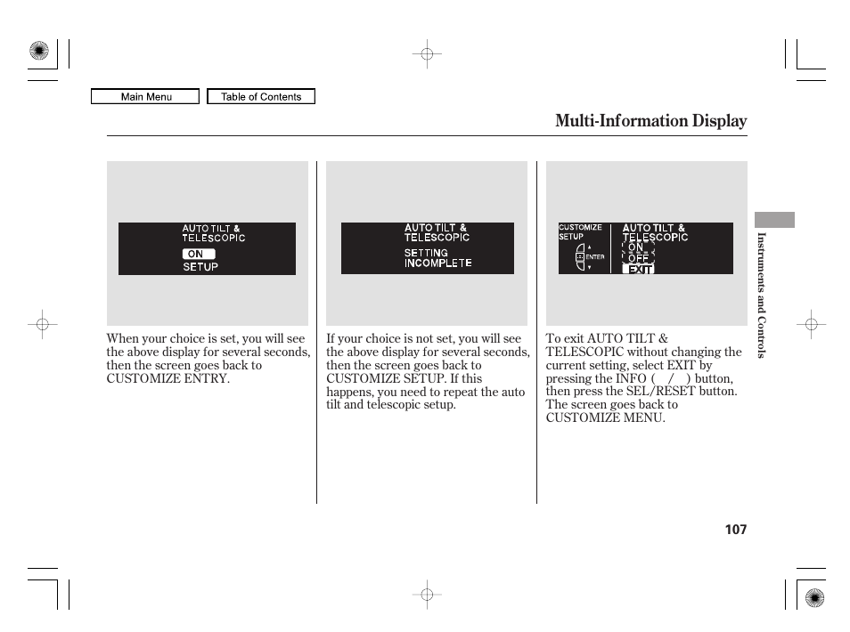 Multi-information display | Acura 2010 RL User Manual | Page 110 / 551