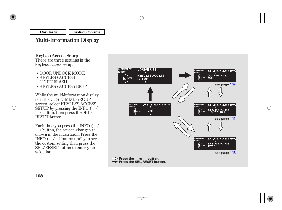 Multi-information display | Acura 2010 RL User Manual | Page 111 / 551