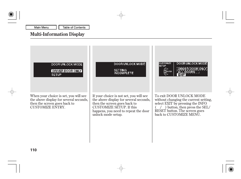 Multi-information display | Acura 2010 RL User Manual | Page 113 / 551