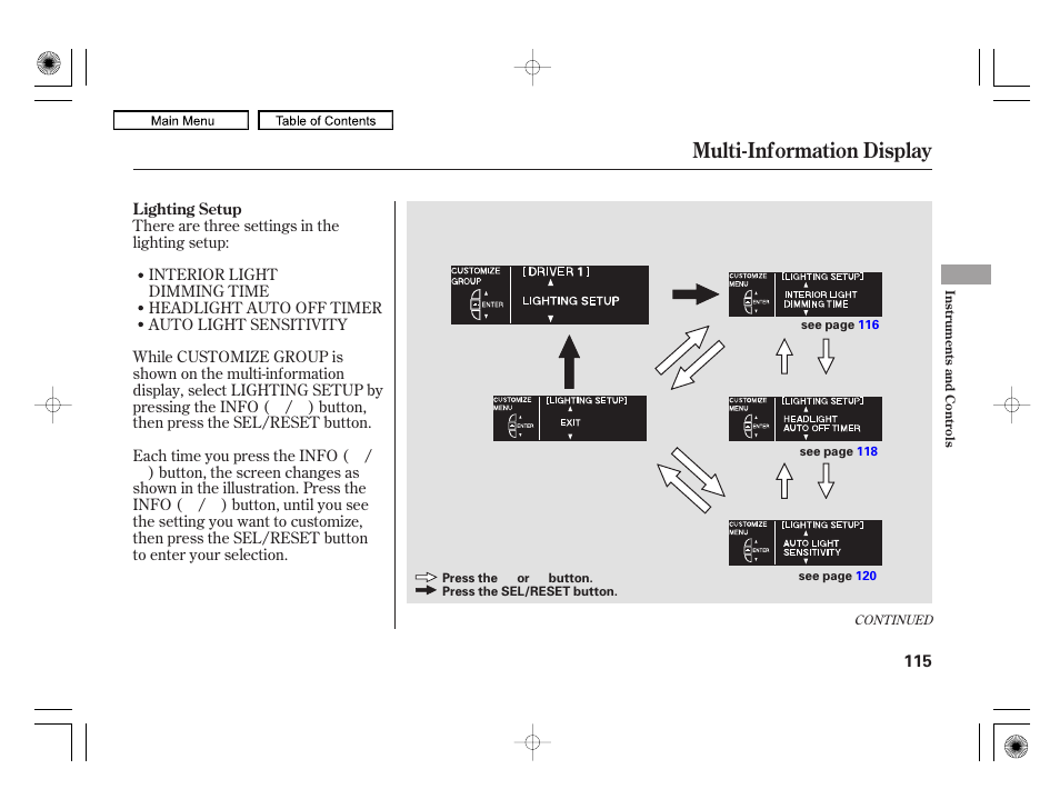 Multi-information display | Acura 2010 RL User Manual | Page 118 / 551