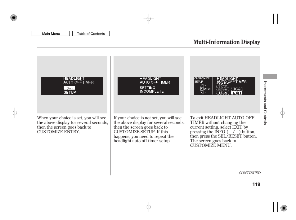 Multi-information display | Acura 2010 RL User Manual | Page 122 / 551
