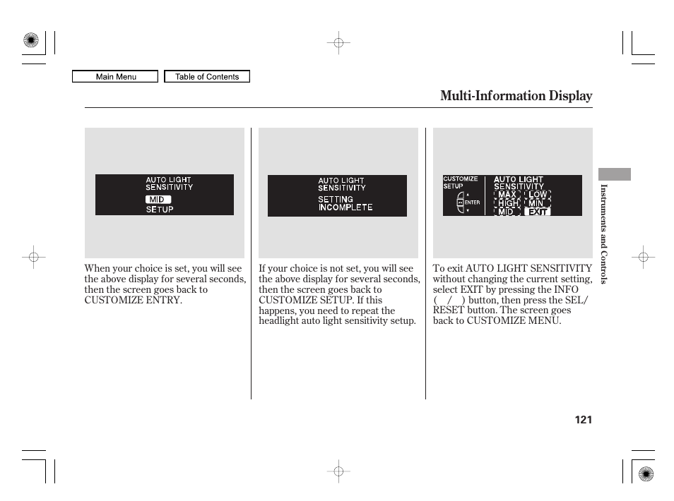 Multi-information display | Acura 2010 RL User Manual | Page 124 / 551