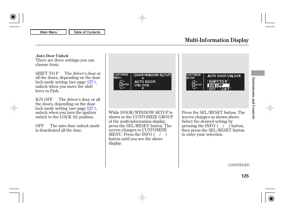 Multi-information display | Acura 2010 RL User Manual | Page 128 / 551