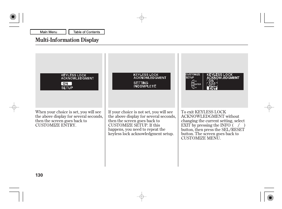 Multi-information display | Acura 2010 RL User Manual | Page 133 / 551