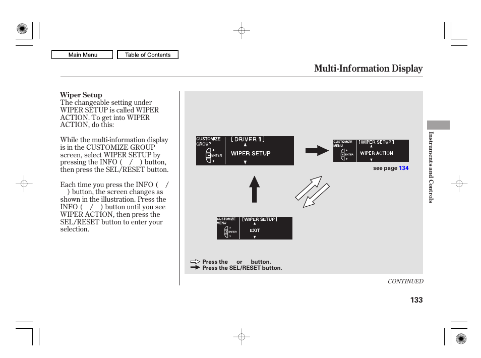 Multi-information display | Acura 2010 RL User Manual | Page 136 / 551