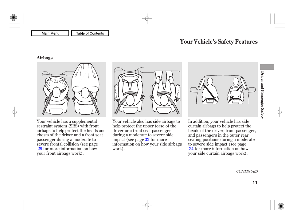 Your vehicle’s safety features | Acura 2010 RL User Manual | Page 14 / 551