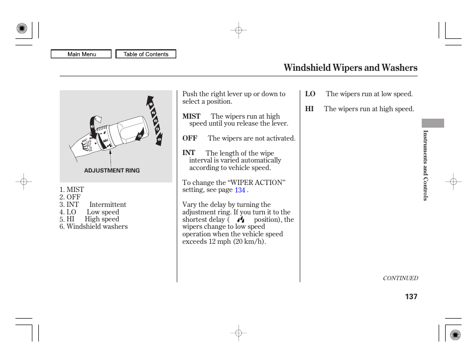 Windshield wipers and washers | Acura 2010 RL User Manual | Page 140 / 551
