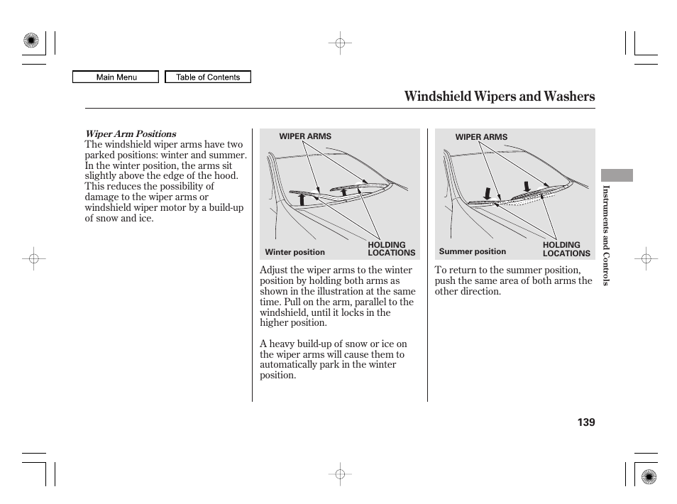 Windshield wipers and washers | Acura 2010 RL User Manual | Page 142 / 551