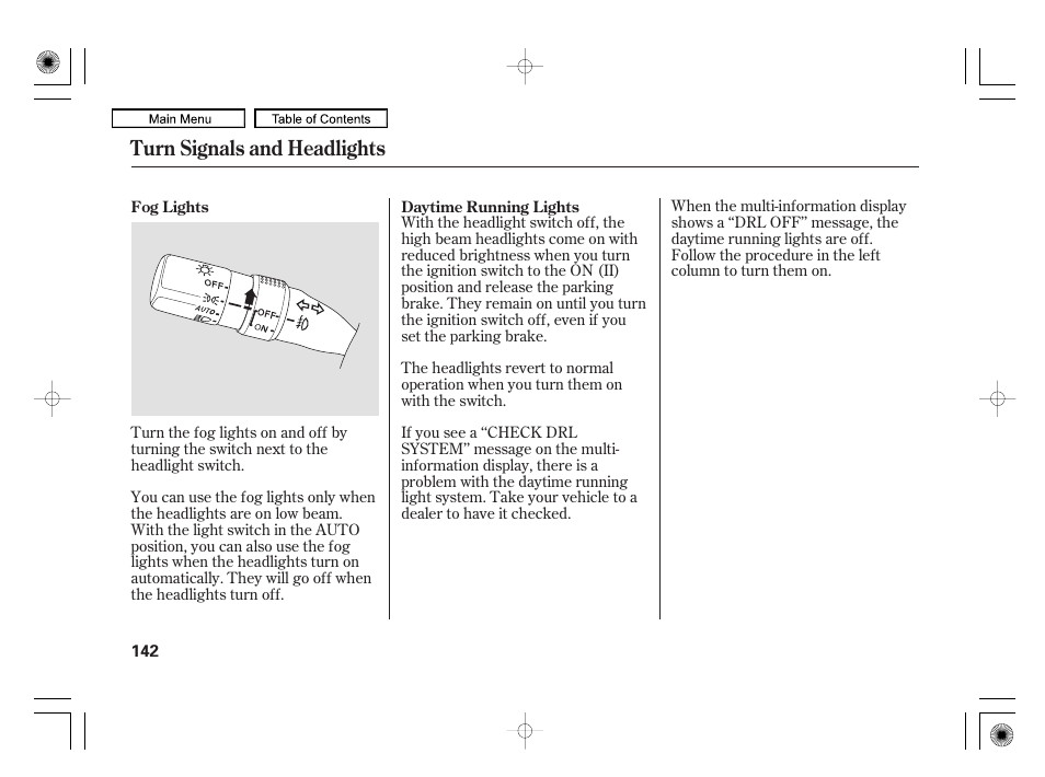 Turn signals and headlights | Acura 2010 RL User Manual | Page 145 / 551