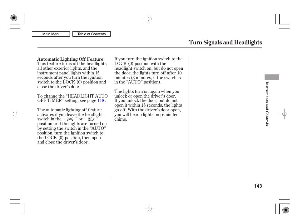 Turn signals and headlights | Acura 2010 RL User Manual | Page 146 / 551