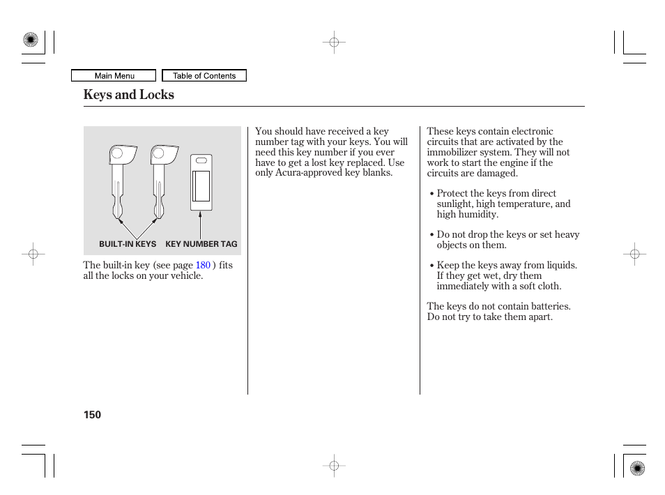 Keys and locks | Acura 2010 RL User Manual | Page 153 / 551