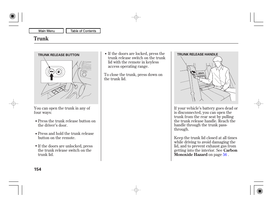 Trunk | Acura 2010 RL User Manual | Page 157 / 551