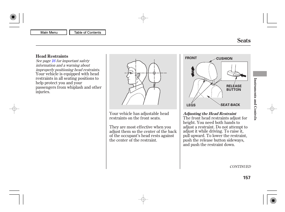 Seats | Acura 2010 RL User Manual | Page 160 / 551