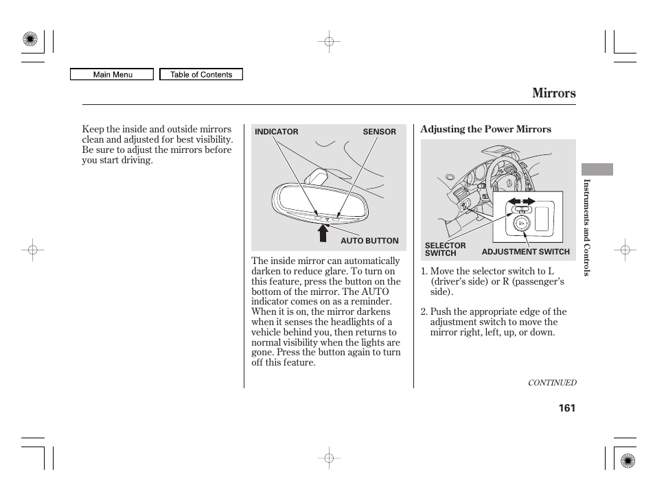 Mirrors | Acura 2010 RL User Manual | Page 164 / 551