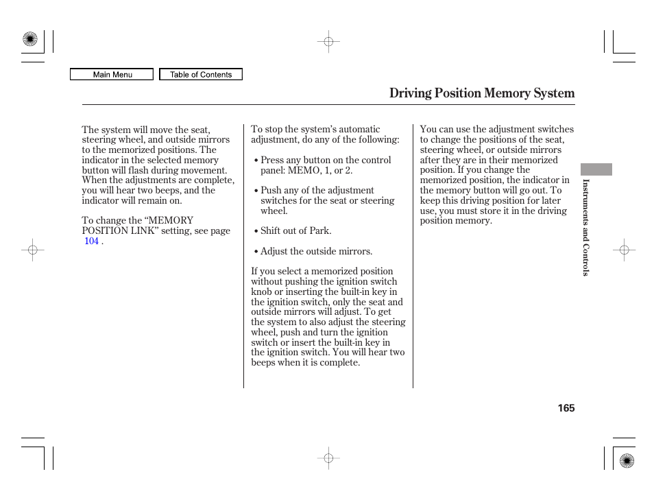 Acura 2010 RL User Manual | Page 168 / 551