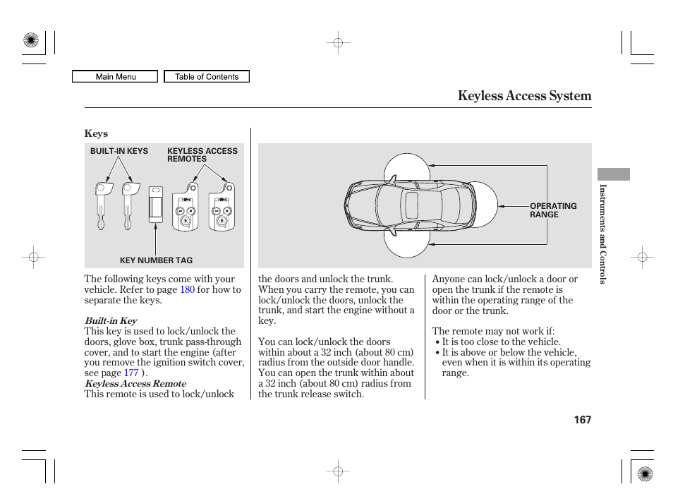 Keyless access system | Acura 2010 RL User Manual | Page 170 / 551