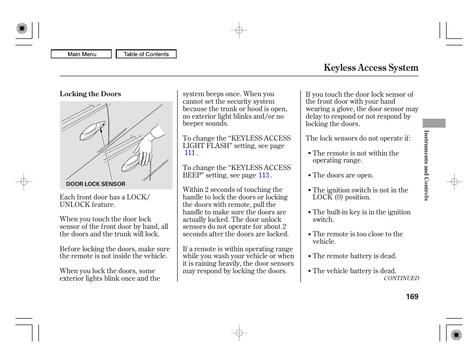 Keyless access system | Acura 2010 RL User Manual | Page 172 / 551