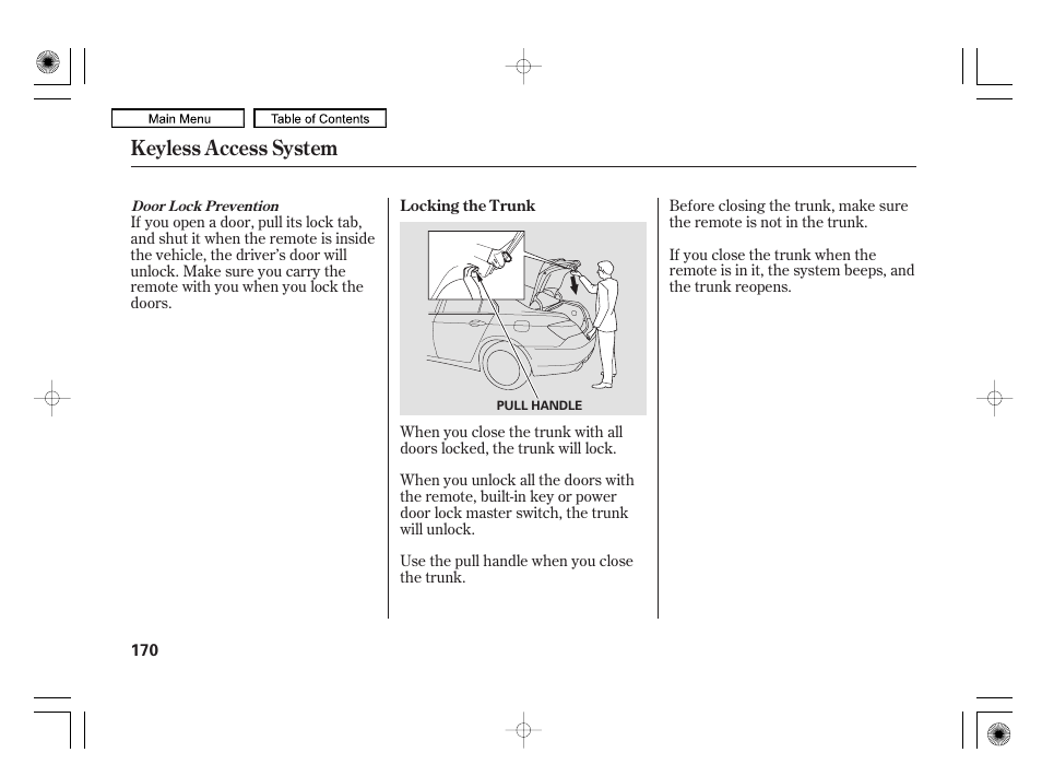 Keyless access system | Acura 2010 RL User Manual | Page 173 / 551