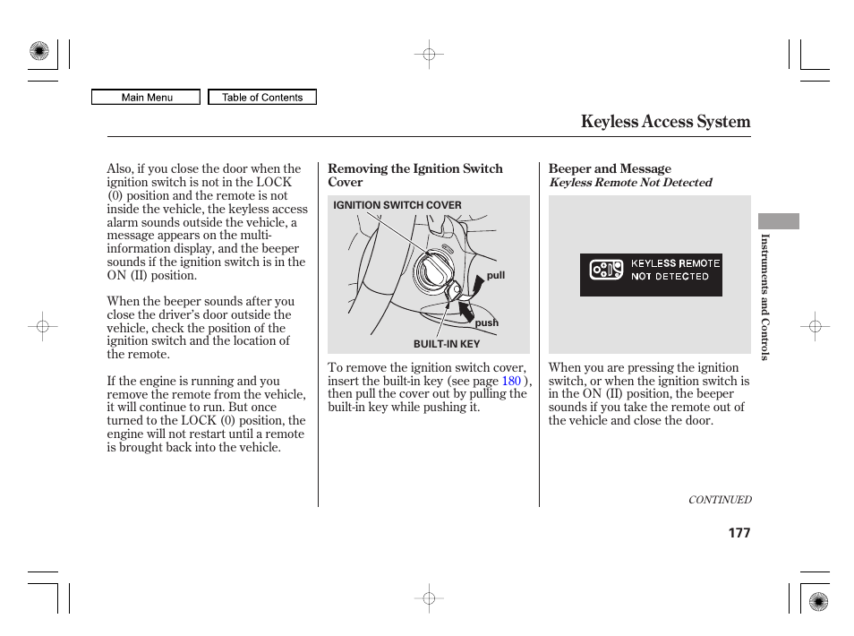 Keyless access system | Acura 2010 RL User Manual | Page 180 / 551