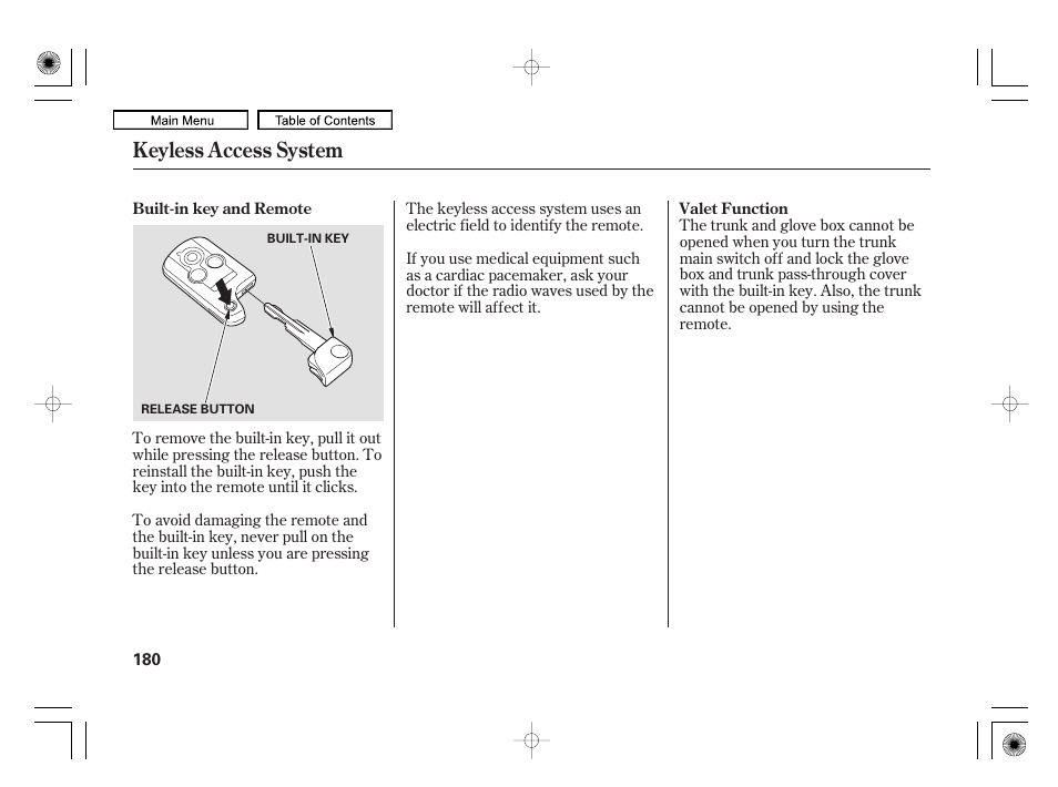 Keyless access system | Acura 2010 RL User Manual | Page 183 / 551
