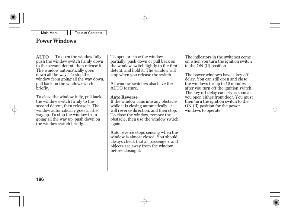 Power windows | Acura 2010 RL User Manual | Page 189 / 551