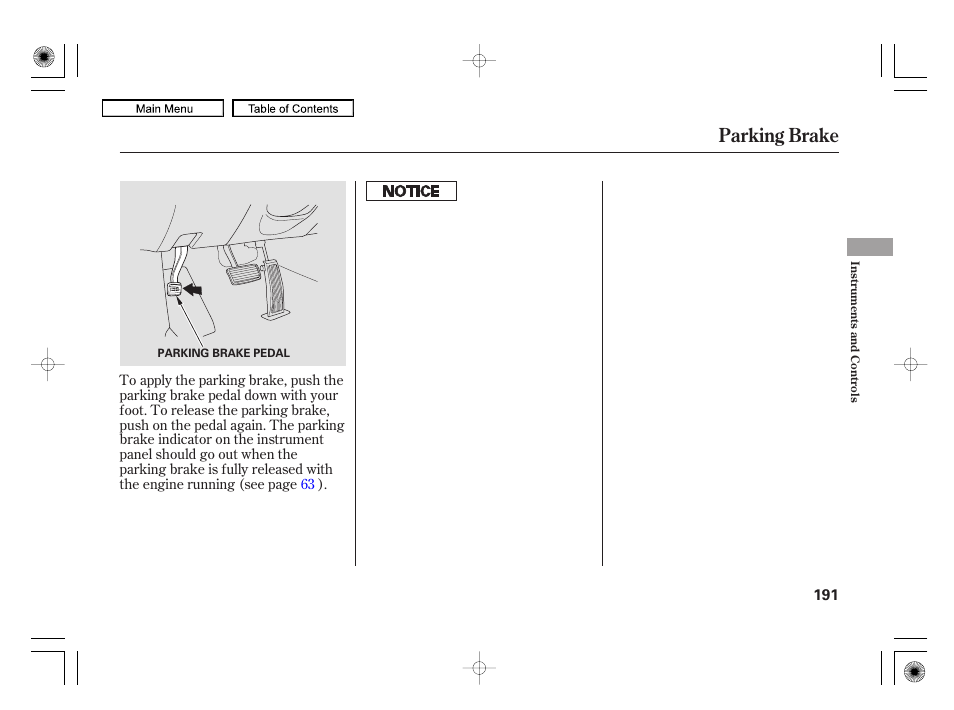 Parking brake | Acura 2010 RL User Manual | Page 194 / 551