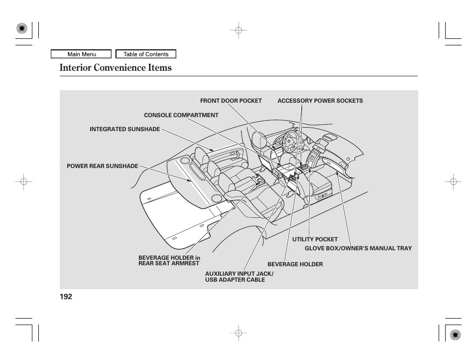 Interior convenience items | Acura 2010 RL User Manual | Page 195 / 551