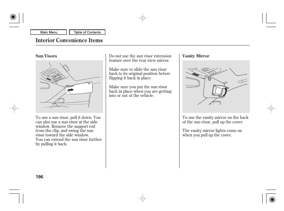 Interior convenience items | Acura 2010 RL User Manual | Page 199 / 551