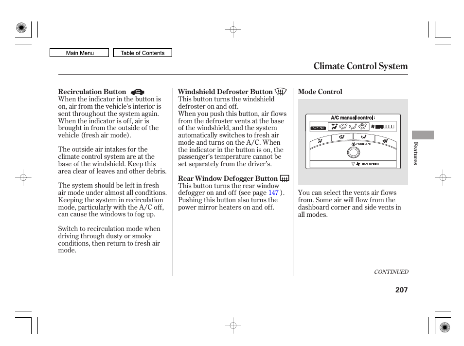 Climate control system | Acura 2010 RL User Manual | Page 210 / 551