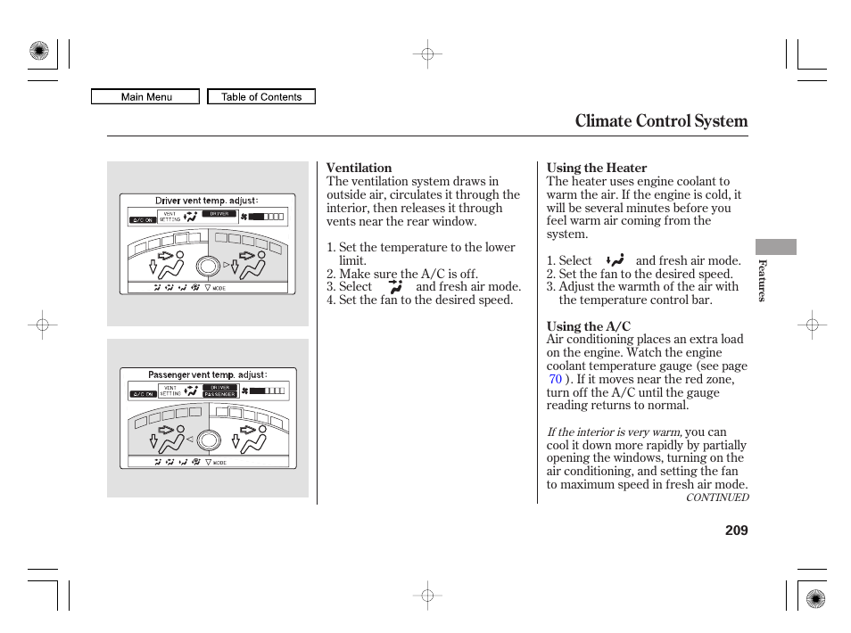 Climate control system | Acura 2010 RL User Manual | Page 212 / 551