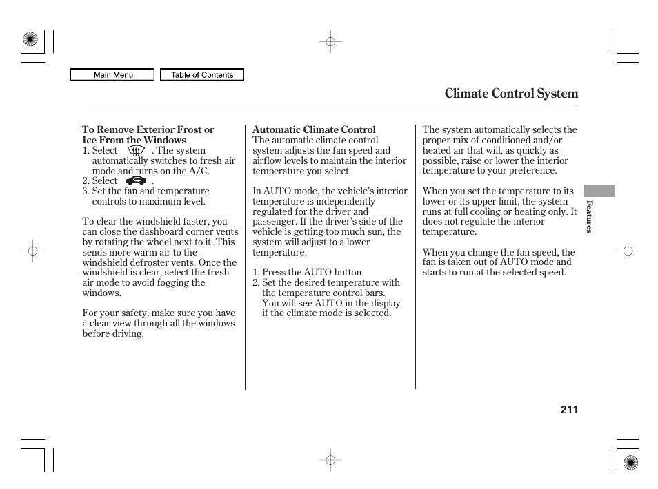 Climate control system | Acura 2010 RL User Manual | Page 214 / 551