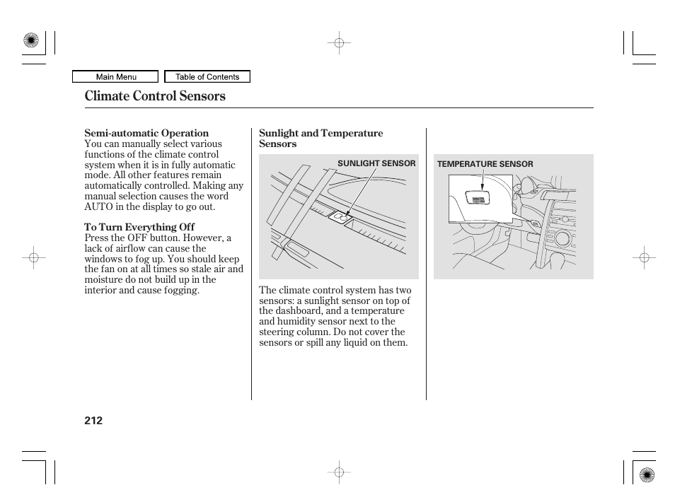 Climate control sensors | Acura 2010 RL User Manual | Page 215 / 551
