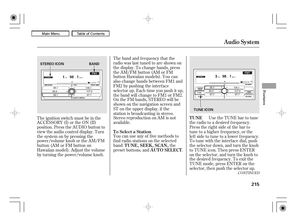 Audio system | Acura 2010 RL User Manual | Page 218 / 551